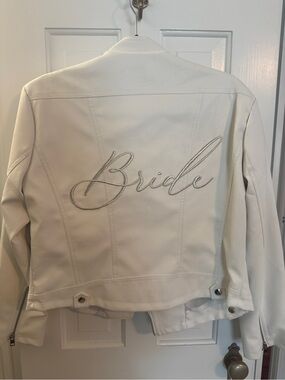 Bride Embroidered White Women's Jacket - Bridal Leather Look